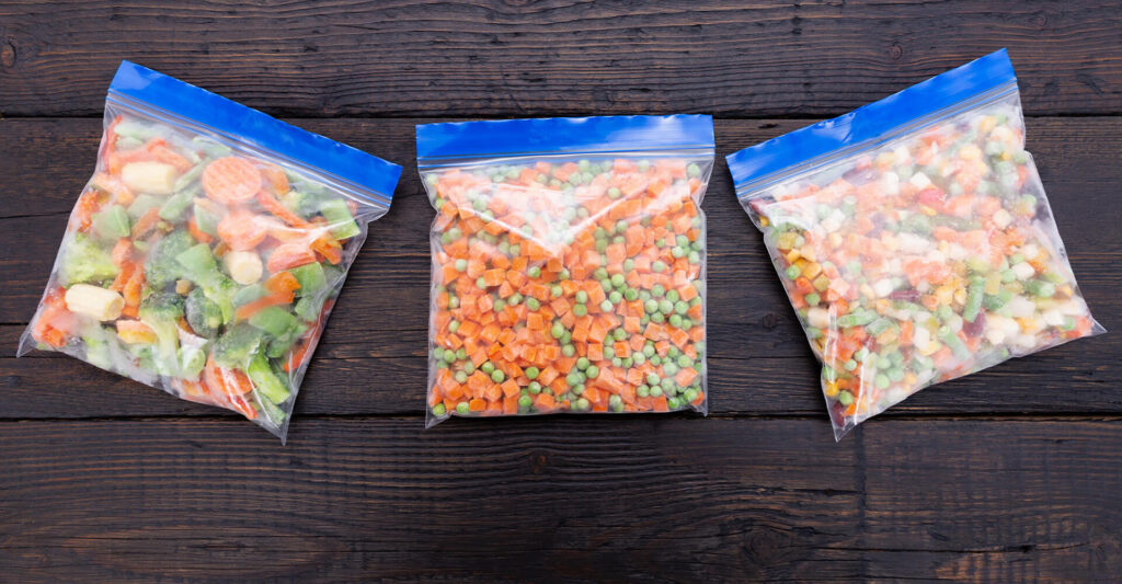 frozen vegetables in resealable bags